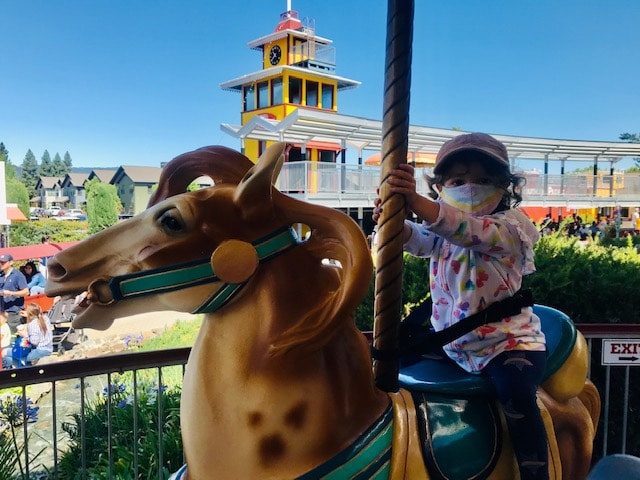 toddler riding carousel horse