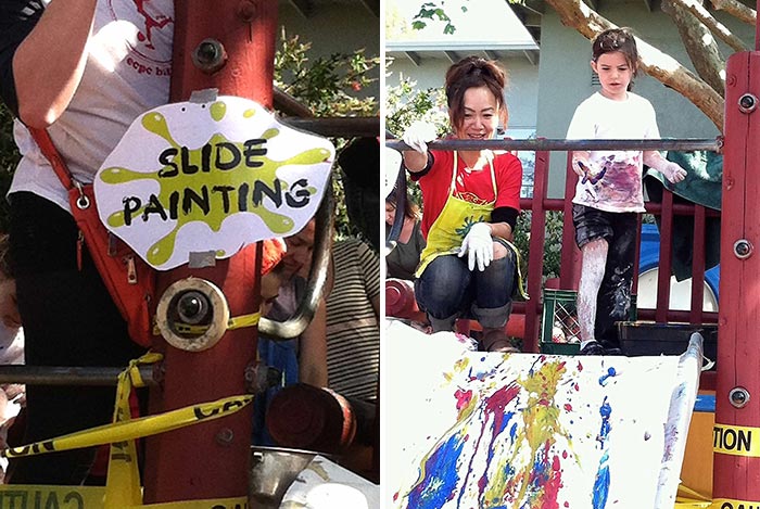 Slide painting station at Messy Art Day