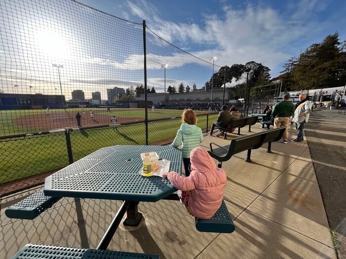 Kids eating food at baseball game