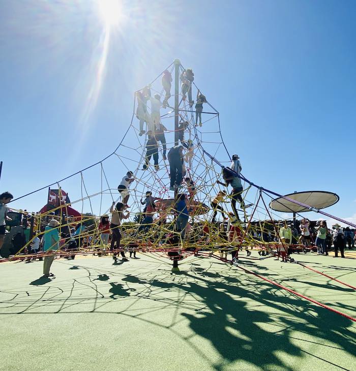 Climbing structure at Fremont's new playground on Dusterberry